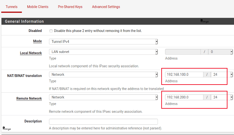 站点A的IPsec阶段2配置截图，本地网络使用真实子网，NAT转换为192.168.100.0/24，远程网络为192.168.200.0/24