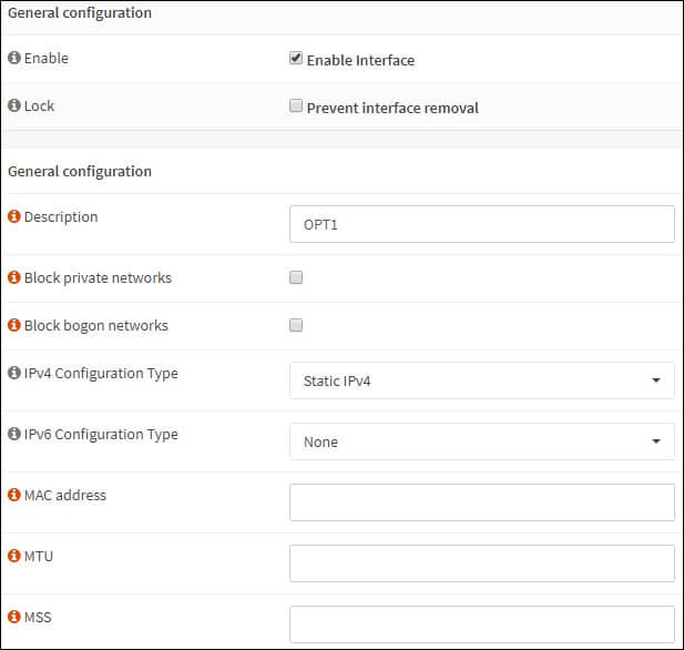 OPNsense VLAN 接口配置页面
