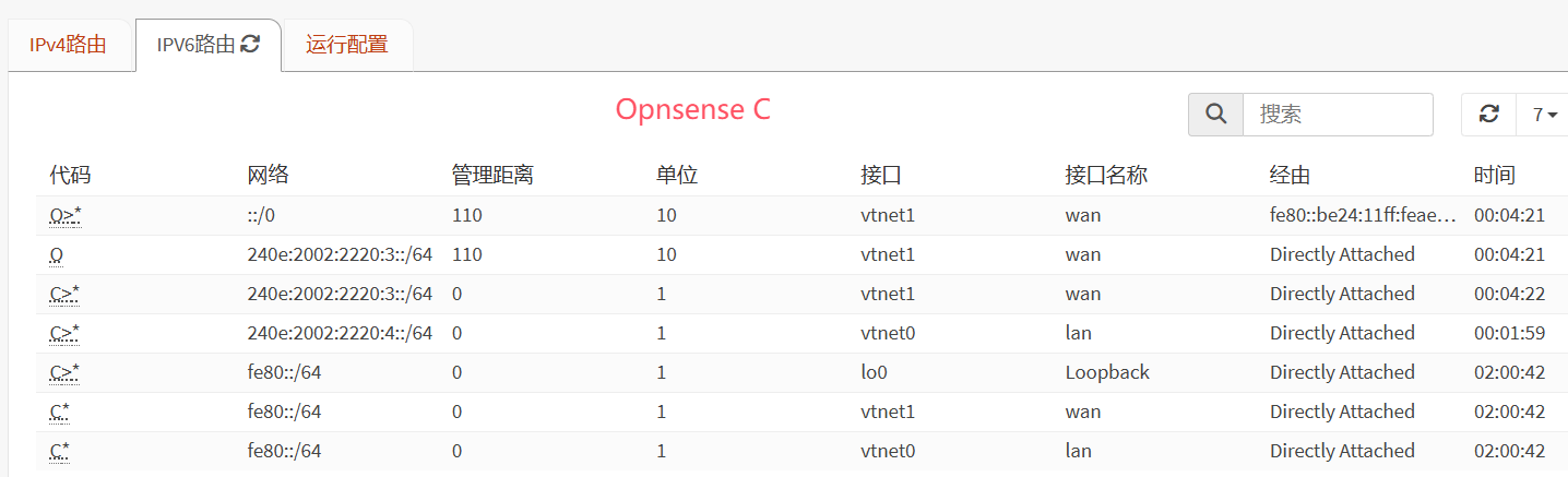 在OPNsense C上查看路由表