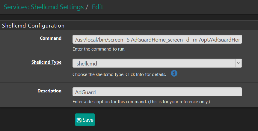pfSense shellcmd插件配置截图